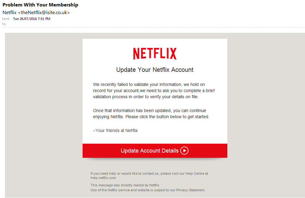Netflix Spam Phishing